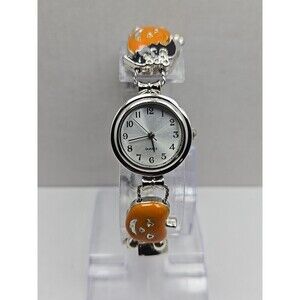 Halloween Charm Bracelet Watch Quartz New Battery Bats Pumpkins Black Hat Silver